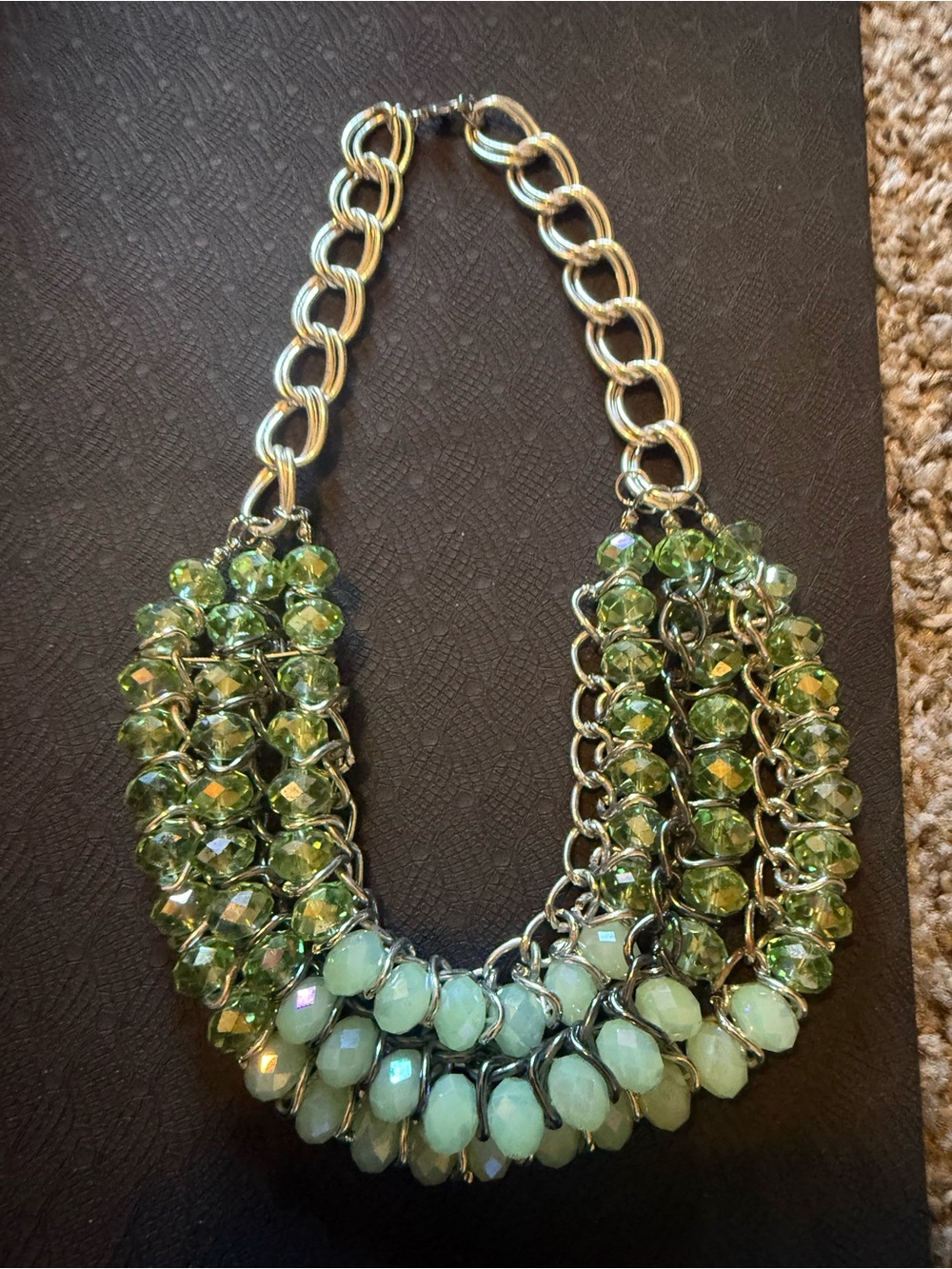 Statement Green Beaded Bib Necklace - Women Jewelry 3